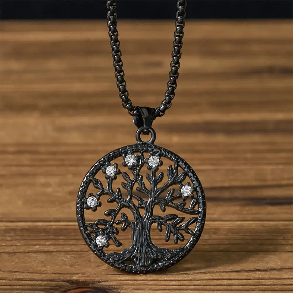 Buddha Stones The Tree Of Life Titanium Steel Creation Necklace Pendant - BWOOOH - Black The Tree of Life - Necklaces &amp;