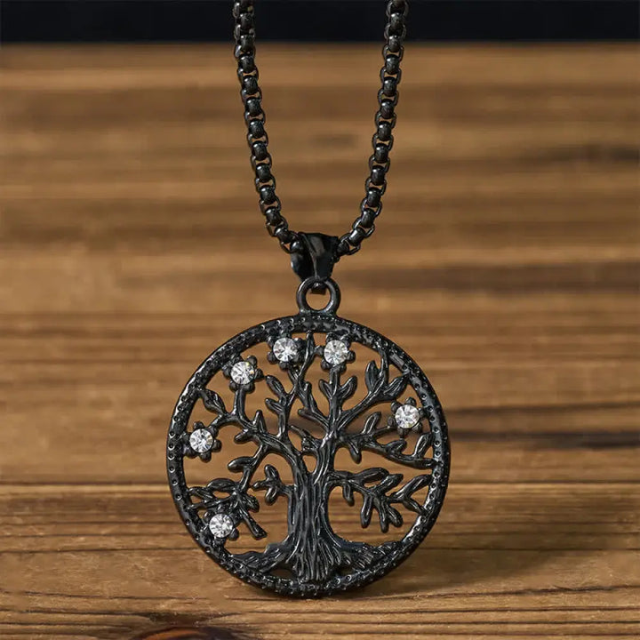 Buddha Stones The Tree Of Life Titanium Steel Creation Necklace Pendant - BWOOOH - Black The Tree of Life - Necklaces &amp;
