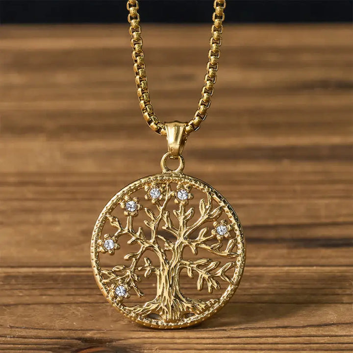 Buddha Stones The Tree Of Life Titanium Steel Creation Necklace Pendant - BWOOOH - Golden The Tree of Life - Necklaces
