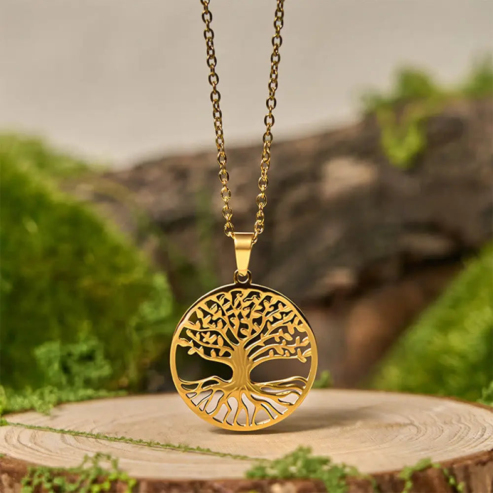 Buddha Stones The Tree Of Life Titanium Steel Enlightenment Necklace Pendant - BWOOOH - Golden The Tree of Life