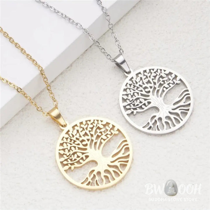Buddha Stones The Tree Of Life Titanium Steel Enlightenment Necklace Pendant - BWOOOH - Necklaces &amp; Pendants
