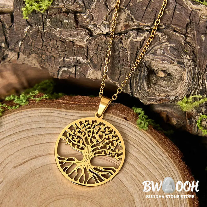 Buddha Stones The Tree Of Life Titanium Steel Enlightenment Necklace Pendant - BWOOOH - Necklaces &amp; Pendants