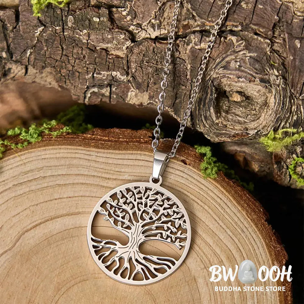 Buddha Stones The Tree Of Life Titanium Steel Enlightenment Necklace Pendant - BWOOOH - Necklaces &amp; Pendants