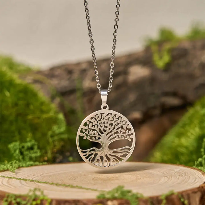 Buddha Stones The Tree Of Life Titanium Steel Enlightenment Necklace Pendant - BWOOOH - Silvery The Tree of Life