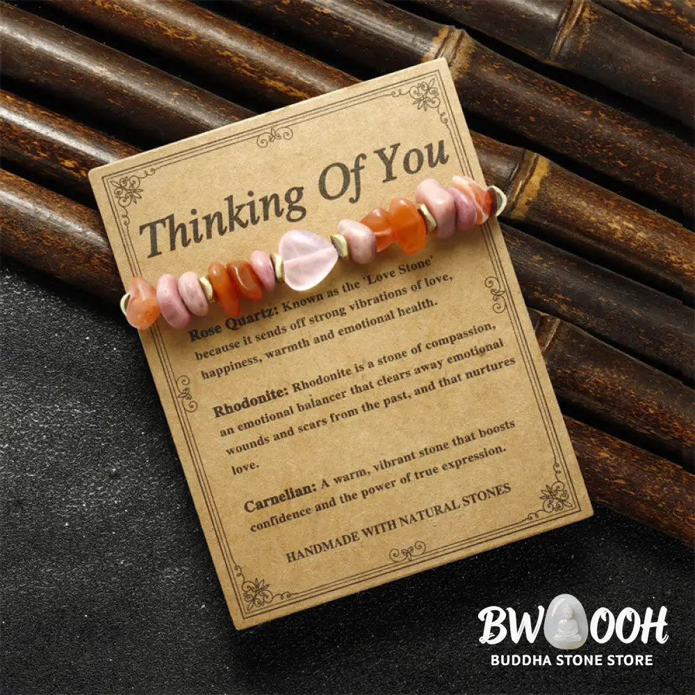 Buddha Stones Thinking Of You Rose Quartz Rhodonite Carnelian Relationships Bracelet - BWOOOH - Thinking Of You(Wrist