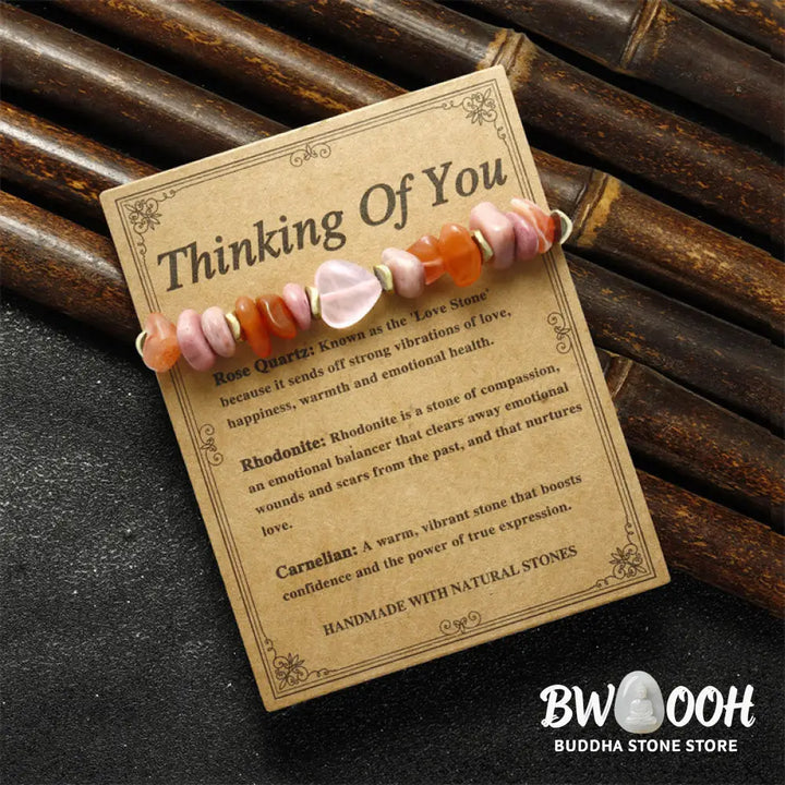 Buddha Stones Thinking Of You Rose Quartz Rhodonite Carnelian Relationships Bracelet - BWOOOH - Thinking Of You(Wrist