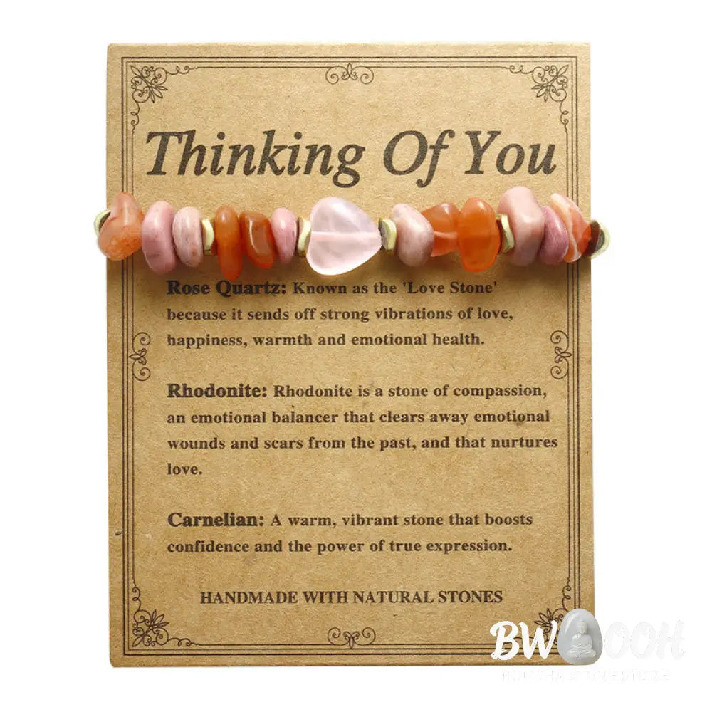 Buddha Stones Thinking Of You Rose Quartz Rhodonite Carnelian Relationships Bracelet - BWOOOH - Thinking Of You(Wrist