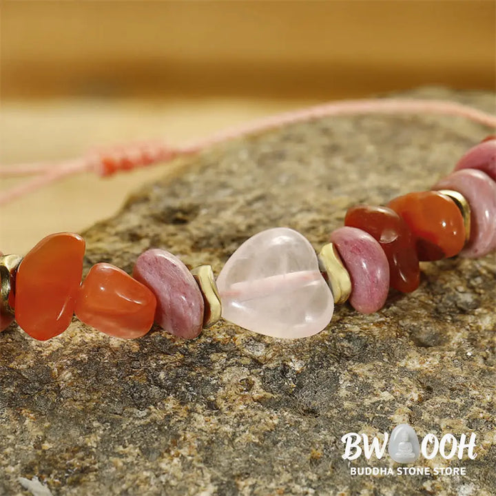 Buddha Stones Thinking Of You Rose Quartz Rhodonite Carnelian Relationships Bracelet - BWOOOH - Thinking Of You(Wrist