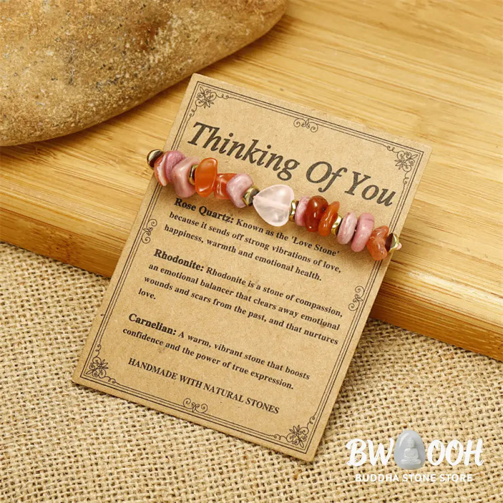 Buddha Stones Thinking Of You Rose Quartz Rhodonite Carnelian Relationships Bracelet - BWOOOH - Thinking Of You(Wrist