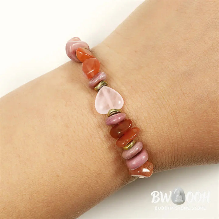 Buddha Stones Thinking Of You Rose Quartz Rhodonite Carnelian Relationships Bracelet - BWOOOH - Thinking Of You(Wrist
