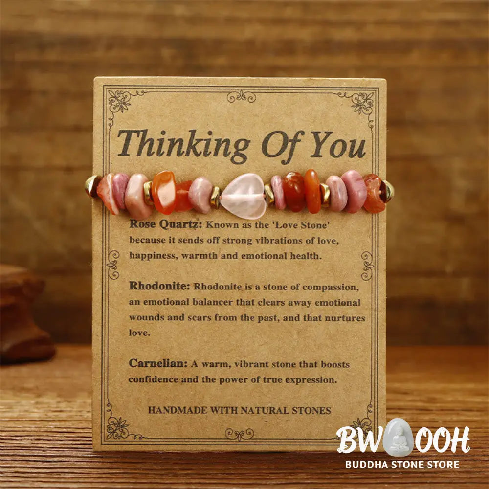 Buddha Stones Thinking Of You Rose Quartz Rhodonite Carnelian Relationships Bracelet - BWOOOH - Thinking Of You(Wrist