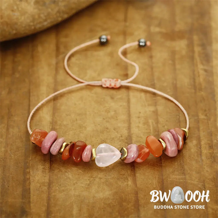 Buddha Stones Thinking Of You Rose Quartz Rhodonite Carnelian Relationships Bracelet - BWOOOH - Thinking Of You(Wrist