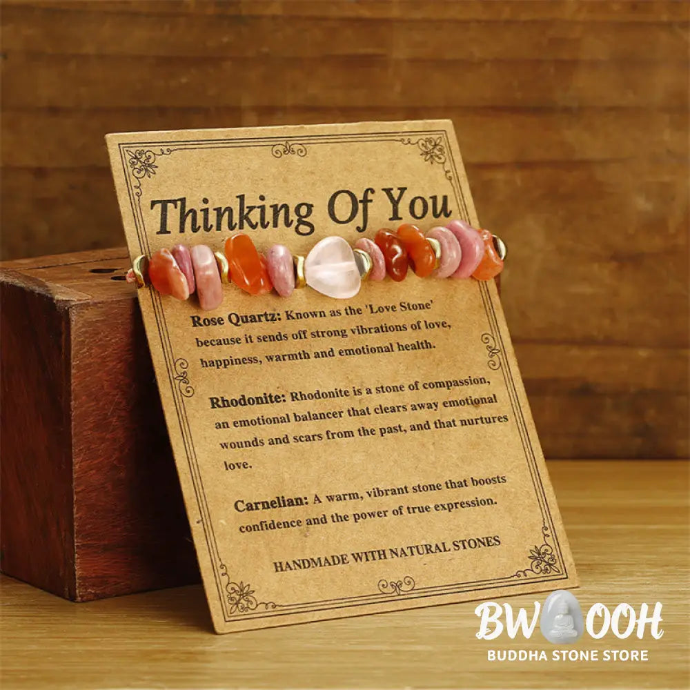 Buddha Stones Thinking Of You Rose Quartz Rhodonite Carnelian Relationships Bracelet - BWOOOH - Thinking Of You(Wrist