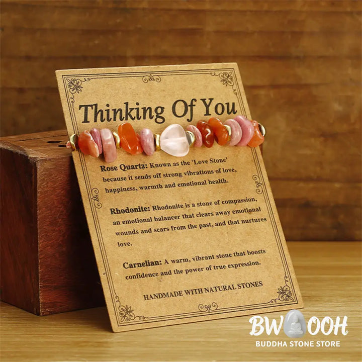 Buddha Stones Thinking Of You Rose Quartz Rhodonite Carnelian Relationships Bracelet - BWOOOH - Thinking Of You(Wrist