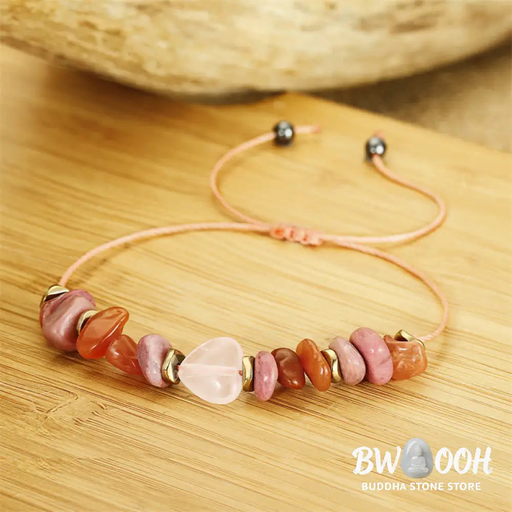 Buddha Stones Thinking Of You Rose Quartz Rhodonite Carnelian Relationships Bracelet - BWOOOH - Thinking Of You(Wrist