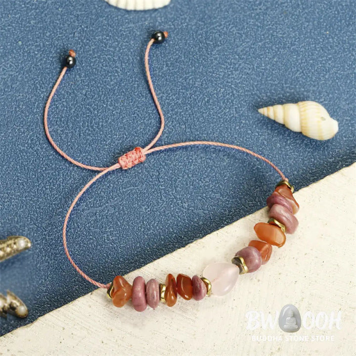 Buddha Stones Thinking Of You Rose Quartz Rhodonite Carnelian Relationships Bracelet - BWOOOH - Thinking Of You(Wrist