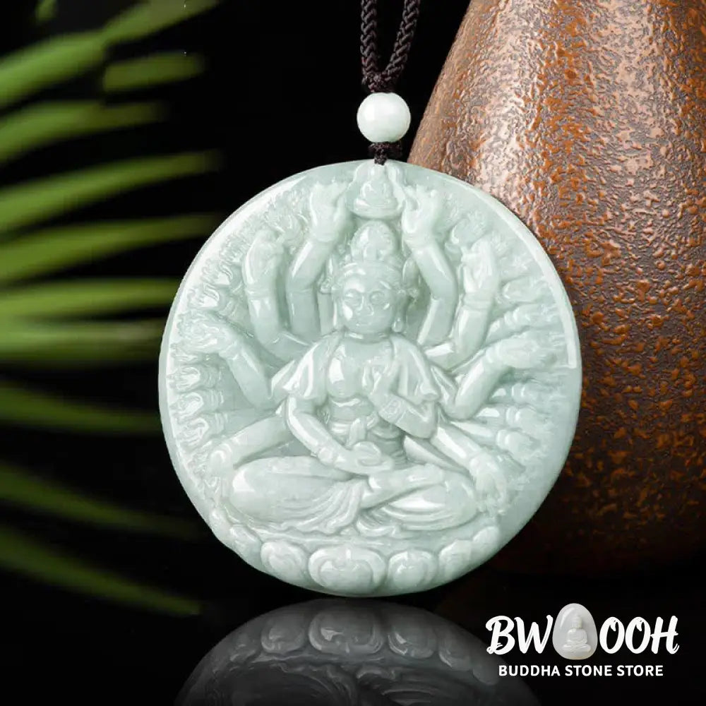 Buddha Stones Thousand-Hand Kwan Yin Avalokitesvara Jade Blessing String Necklace Pendant - BWOOOH - Jade (Prosperity ♥