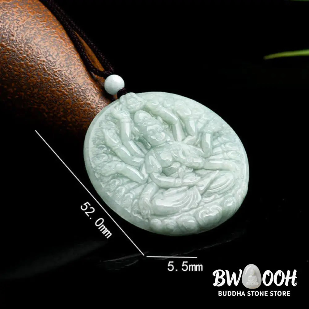 Buddha Stones Thousand-Hand Kwan Yin Avalokitesvara Jade Blessing String Necklace Pendant - BWOOOH - Jade (Prosperity ♥