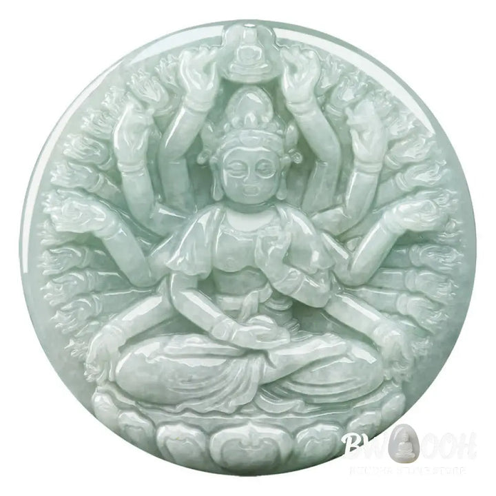 Buddha Stones Thousand-Hand Kwan Yin Avalokitesvara Jade Blessing String Necklace Pendant - BWOOOH - Jade (Prosperity ♥