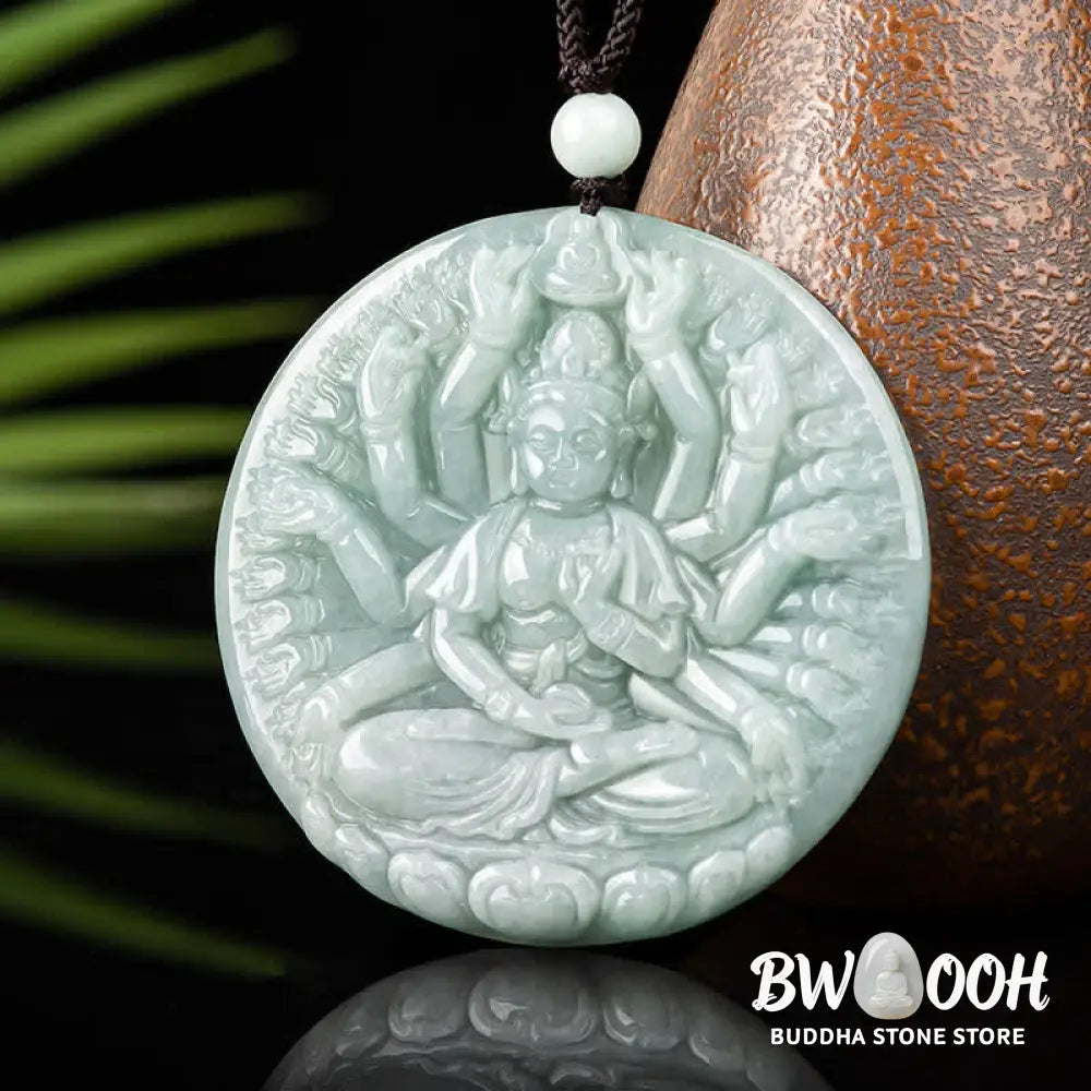 Buddha Stones Thousand-Hand Kwan Yin Avalokitesvara Jade Blessing String Necklace Pendant - BWOOOH - Jade (Prosperity ♥