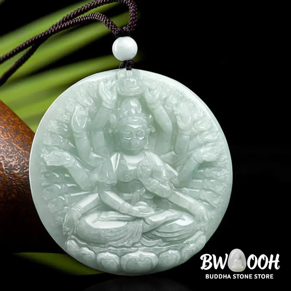 Buddha Stones Thousand-Hand Kwan Yin Avalokitesvara Jade Blessing String Necklace Pendant - BWOOOH - Jade (Prosperity ♥