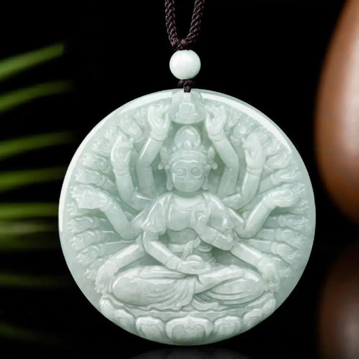 BWOOOH Thousand-Hand Kwan Yin Avalokitesvara Jade Blessing String Necklace Pendant Buddhist amulet necklace