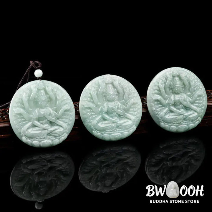 Buddha Stones Thousand-Hand Kwan Yin Avalokitesvara Jade Blessing String Necklace Pendant - BWOOOH - Jade (Prosperity ♥