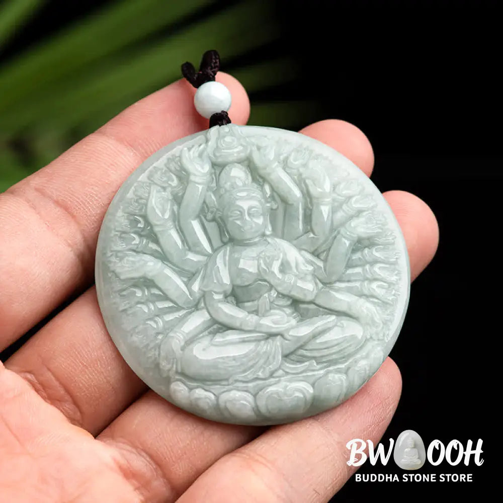 Buddha Stones Thousand-Hand Kwan Yin Avalokitesvara Jade Blessing String Necklace Pendant - BWOOOH - Jade (Prosperity ♥