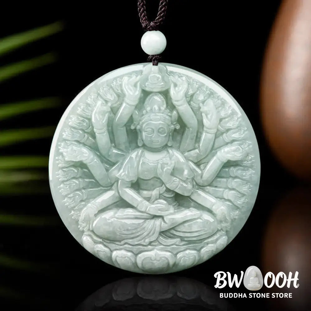 Buddha Stones Thousand-Hand Kwan Yin Avalokitesvara Jade Blessing String Necklace Pendant - BWOOOH - Jade (Prosperity ♥