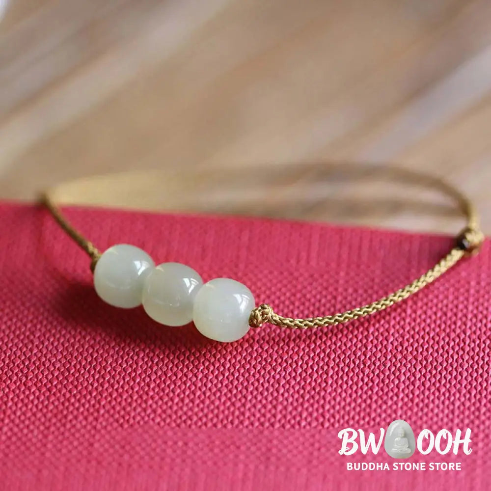 Buddha Stones Three Beads Jade Luck String Weave Bracelet - BWOOOH - Bracelet