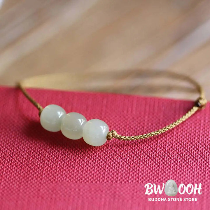 Buddha Stones Three Beads Jade Luck String Weave Bracelet - BWOOOH - Bracelet