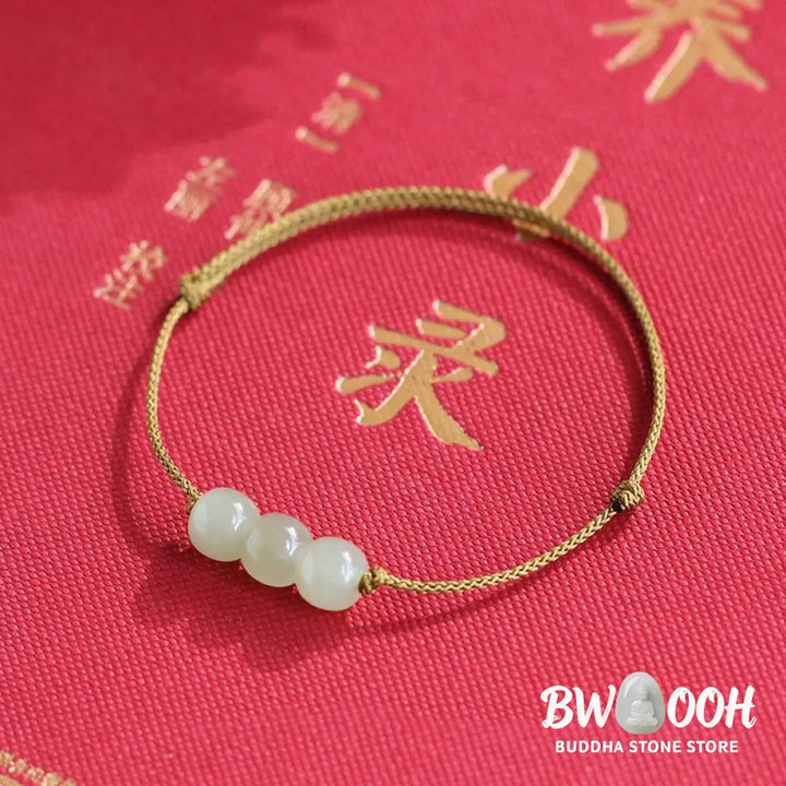Buddha Stones Three Beads Jade Luck String Weave Bracelet - BWOOOH - Bracelet