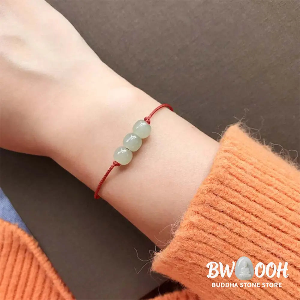 Buddha Stones Three Beads Jade Luck String Weave Bracelet - BWOOOH - Bracelet