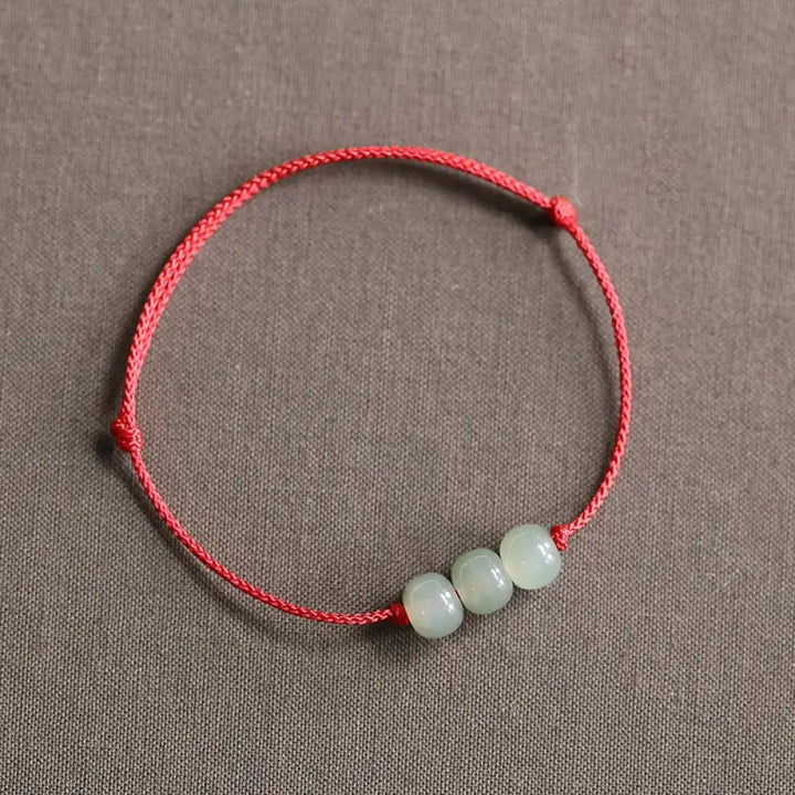 Buddha Stones Three Beads Jade Luck String Weave Bracelet - BWOOOH - Red(Wrist Circumference 14-20cm) - Bracelet