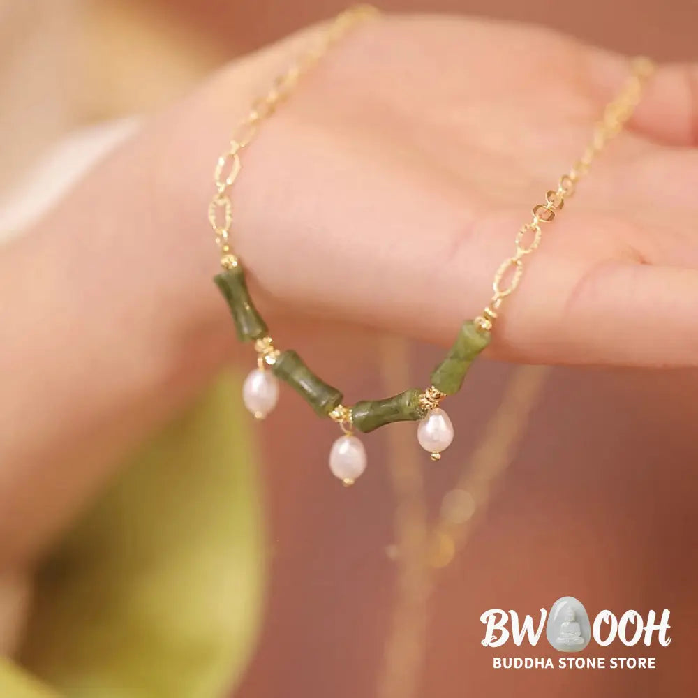 Buddha Stones Tianshan Jade Bamboo Pearl Abundance Wealth Necklace Pendant - BWOOOH - Tianshan jade(Size: 5*12mm)