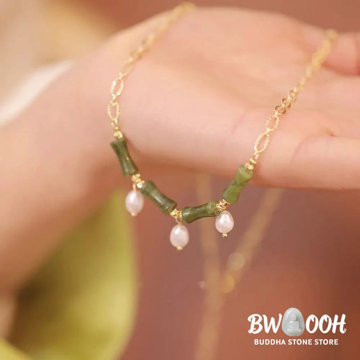Buddha Stones Tianshan Jade Bamboo Pearl Abundance Wealth Necklace Pendant - BWOOOH - Tianshan jade(Size: 5*12mm)
