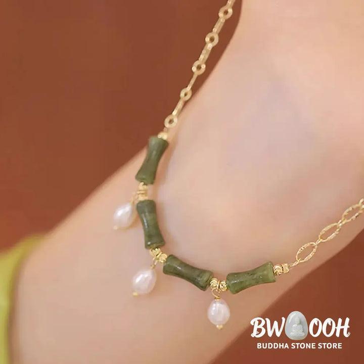 Buddha Stones Tianshan Jade Bamboo Pearl Abundance Wealth Necklace Pendant - BWOOOH - Tianshan jade(Size: 5*12mm)