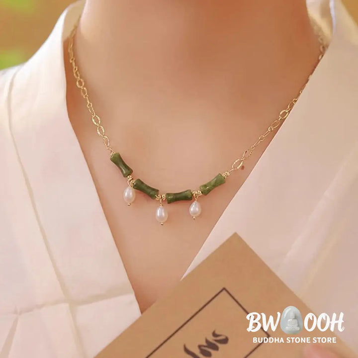 Buddha Stones Tianshan Jade Bamboo Pearl Abundance Wealth Necklace Pendant - BWOOOH - Tianshan jade(Size: 5*12mm)