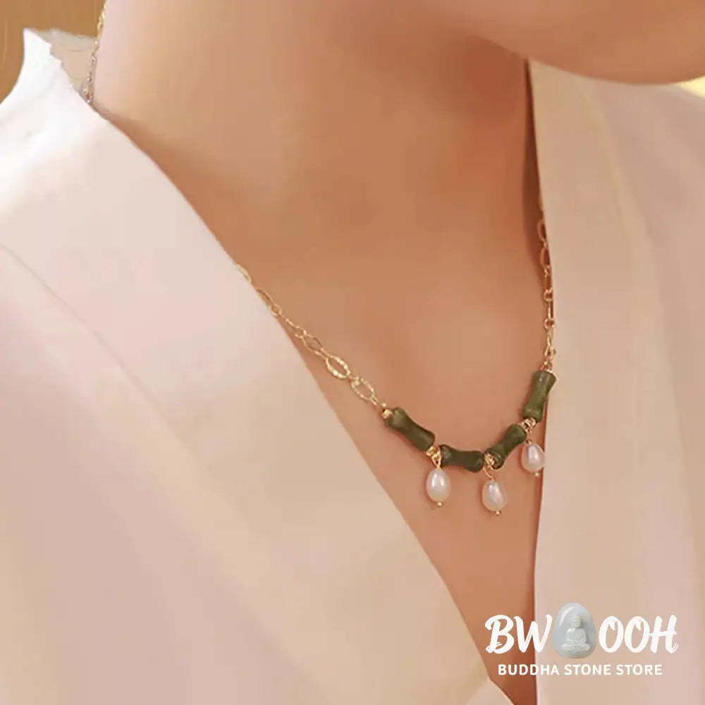 Buddha Stones Tianshan Jade Bamboo Pearl Abundance Wealth Necklace Pendant - BWOOOH - Tianshan jade(Size: 5*12mm)