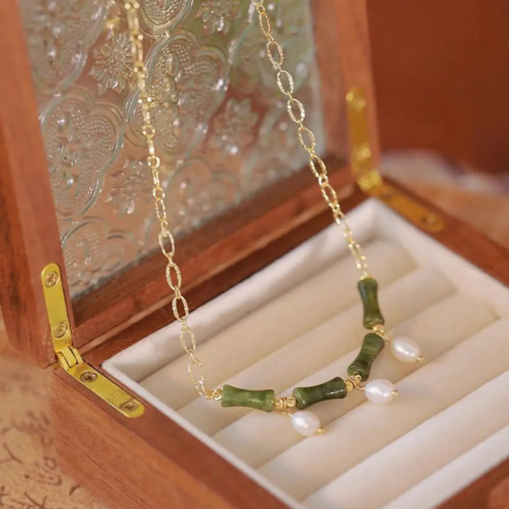 Buddha Stones Tianshan Jade Bamboo Pearl Abundance Wealth Necklace Pendant - BWOOOH - Tianshan jade(Size: 5*12mm)