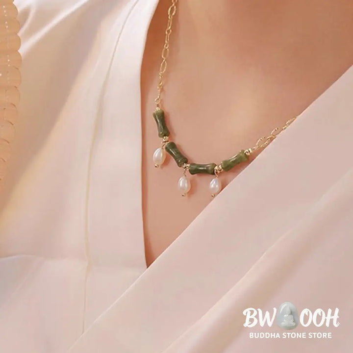 Buddha Stones Tianshan Jade Bamboo Pearl Abundance Wealth Necklace Pendant - BWOOOH - Tianshan jade(Size: 5*12mm)