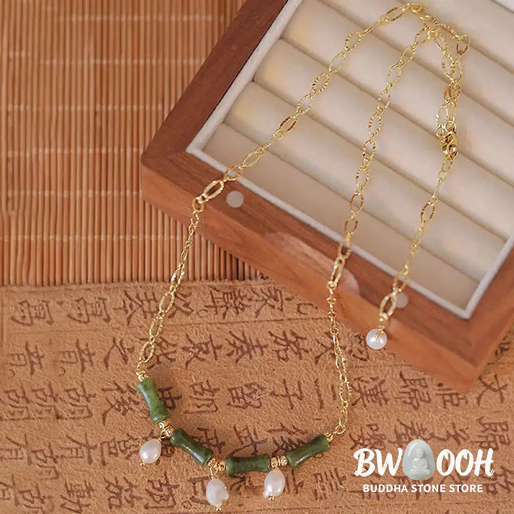 Buddha Stones Tianshan Jade Bamboo Pearl Abundance Wealth Necklace Pendant - BWOOOH - Tianshan jade(Size: 5*12mm)