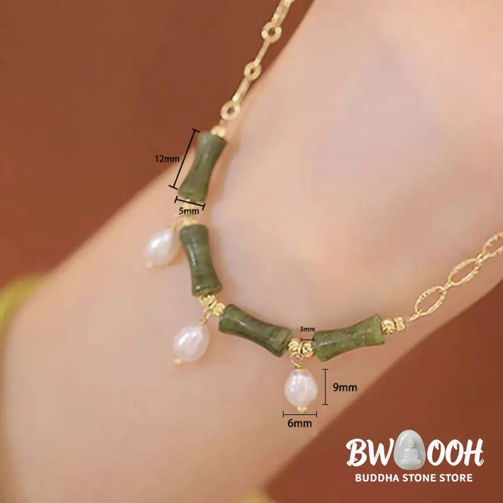 Buddha Stones Tianshan Jade Bamboo Pearl Abundance Wealth Necklace Pendant - BWOOOH - Tianshan jade(Size: 5*12mm)