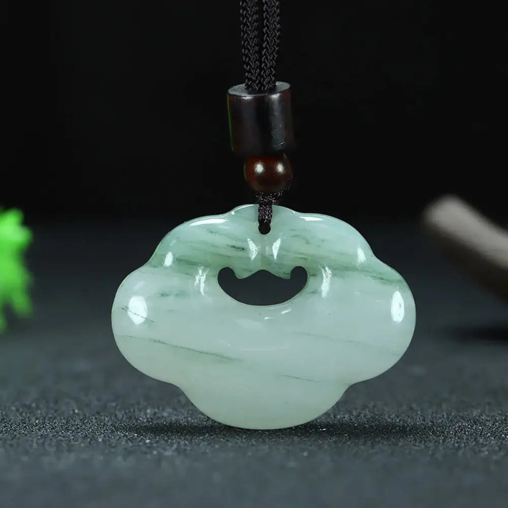Buddha Stones Tianshan Jade Golden Silk Jade Chinese Lock Charm Abundance Necklace Pendant - BWOOOH - Large Tianshan
