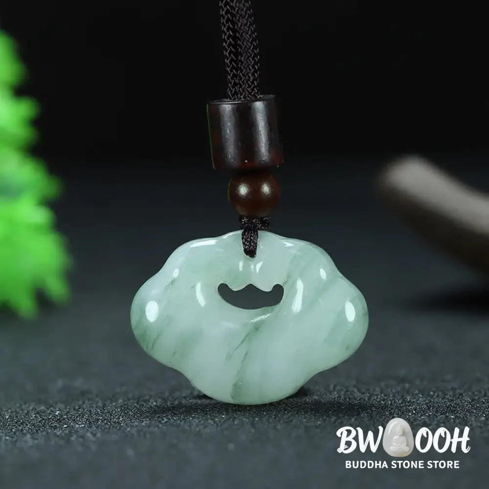 Buddha Stones Tianshan Jade Golden Silk Jade Chinese Lock Charm Abundance Necklace Pendant - BWOOOH - Necklaces &amp;