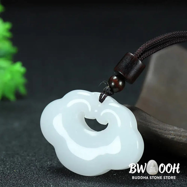 Buddha Stones Tianshan Jade Golden Silk Jade Chinese Lock Charm Abundance Necklace Pendant - BWOOOH - Necklaces &amp;