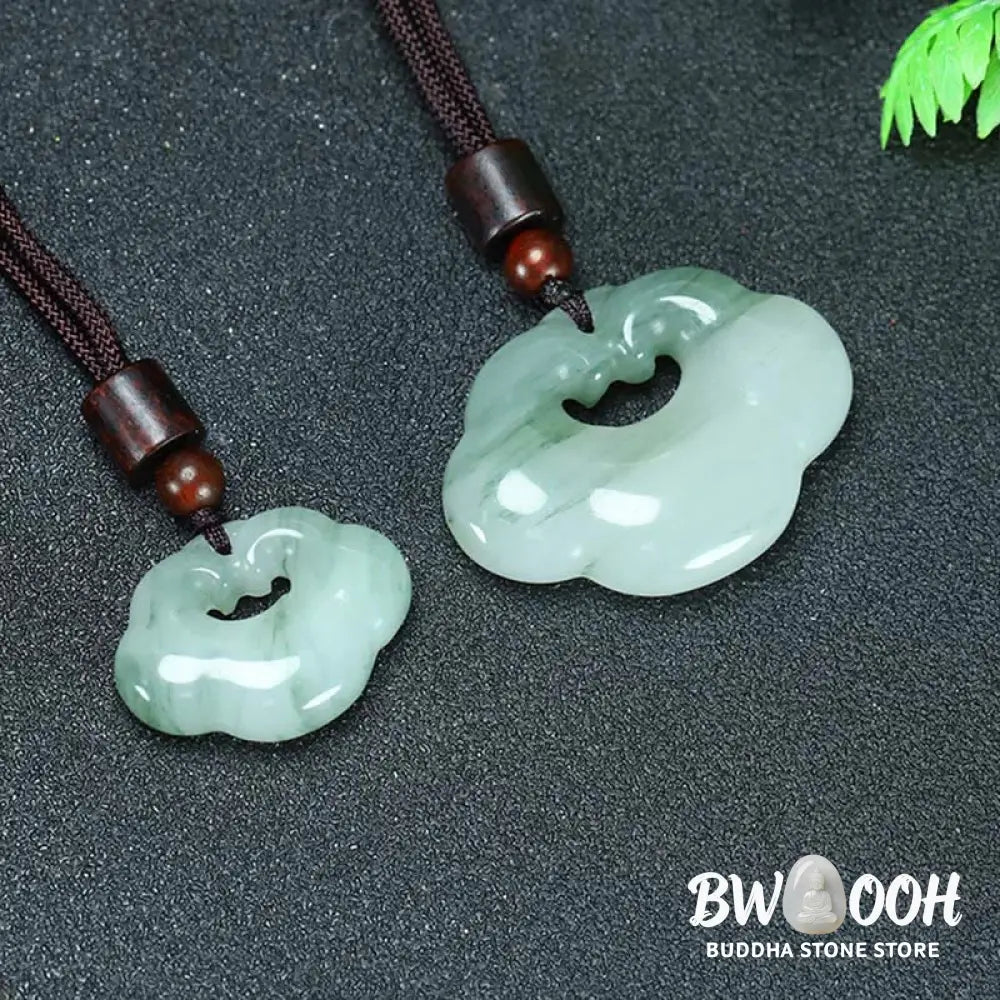 Buddha Stones Tianshan Jade Golden Silk Jade Chinese Lock Charm Abundance Necklace Pendant - BWOOOH - Necklaces &