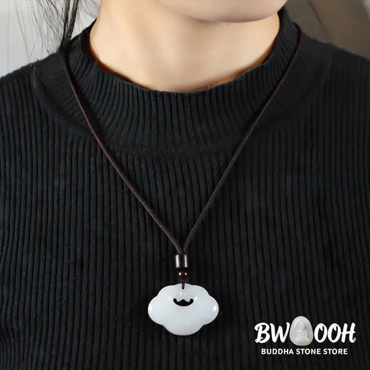 Buddha Stones Tianshan Jade Golden Silk Jade Chinese Lock Charm Abundance Necklace Pendant - BWOOOH - Necklaces &amp;