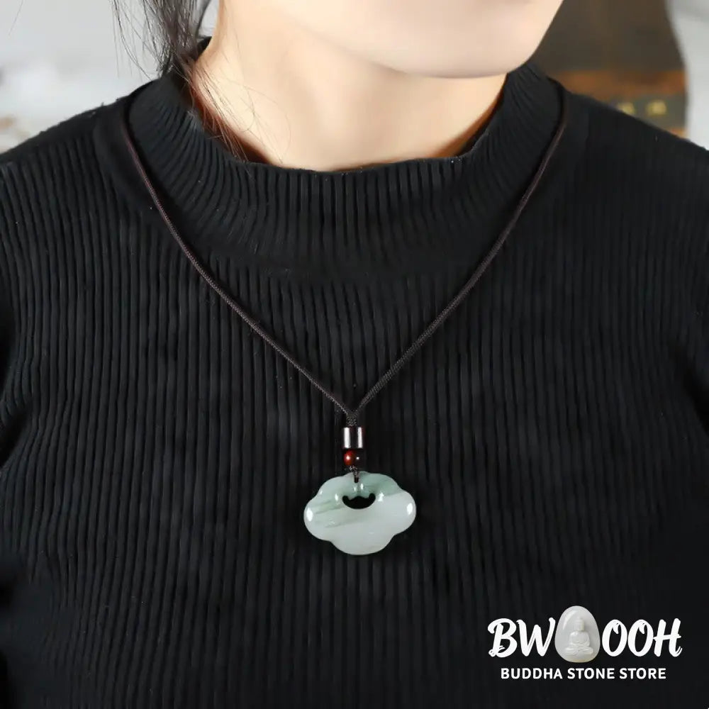 Buddha Stones Tianshan Jade Golden Silk Jade Chinese Lock Charm Abundance Necklace Pendant - BWOOOH - Necklaces &amp;