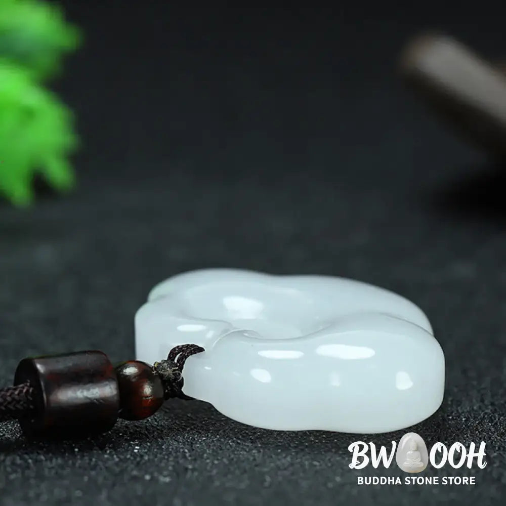 Buddha Stones Tianshan Jade Golden Silk Jade Chinese Lock Charm Abundance Necklace Pendant - BWOOOH - Necklaces &amp;
